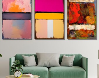 3er Set Rothko Stil Leinwand Wandkunst, abstrakte Farbfeld Malerei, minimalistischer moderner Druck, Mid Century Wohndekoration, großes Wand Kunstwerk