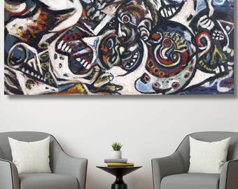 Jackson Pollock Convergence Canvas Art, 1952 Abstract Expressionism Print, Colorful Drip Painting, Large Modern Wall Decor Statement Gift