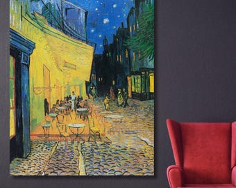 Van Gogh Café Terrace at Night Canvas Wall Art, Starry Sky Cityscape Print, Post-Impressionist Street Scene, Classic Home Decor Gift