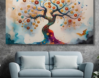 Baum des Lebens Kunst auf Leinwand - Moderne symbolische Naturmalerei für Wohnzimmer, Schlafzimmer, Haus oder Büro spirituelle Wanddekoration