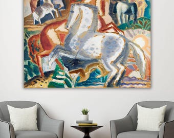 Leo Gestel Horses in Landscape Canvas Art, Modern Expressionist Horse Wall Decor, Abstract Nature Painting Print, Large Colorful Home Decor