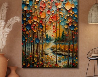 Klimt Stil Herbst Blätter Leinwand Wandkunst, Herbstlaub Goldtöne Druck, Jugendstil Natur Dekor, Abstraktes Saisonales Kunst Geschenk