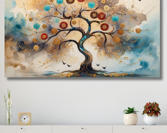 Baum des Lebens Kunst auf Leinwand - Moderne symbolische Naturmalerei für Wohnzimmer, Schlafzimmer, Haus oder Büro spirituelle Wanddekoration