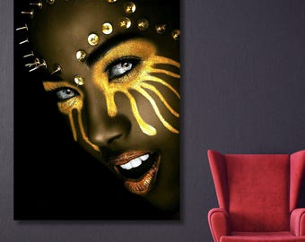 African Women Canvas Wall Art, Traditional Headwrap Portrait, Black Woman Empowerment Decor, Ethnic Tribal Art, Cultural Home Gift, Large