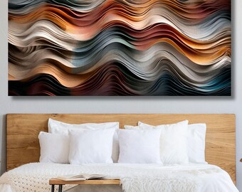 Abstract Wavy 3D Relief Canvas Wall Art, Textured Sculpture Print, Minimalist Plaster Effect Art, Modern Geometric Form Decor Gift