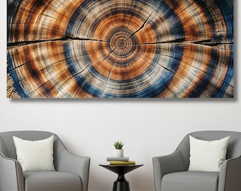 Panorama Baumringe Wandkunst, Holzscheibe Druck, Breite Abstrakte Wachstumsringe Dekor, Rustikale Bauernhaus Lange Horizontale Kunst Geschenk