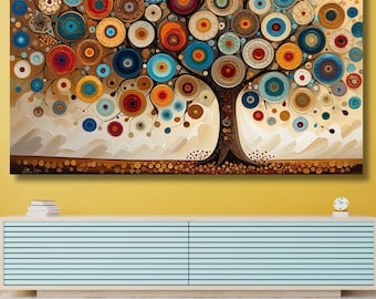 Tree of Life Canvas Wall Art, Eternal Tree Print, Symbolic Nature Decor, Family Tree Poster, Colorful Statement Piece Home Gift