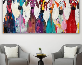 Bunte Hunde Leinwanddruck, lustige Windhund Wand Kunst, wunderliches Haustier Gemälde Poster, Hunde Liebhaber Geschenk