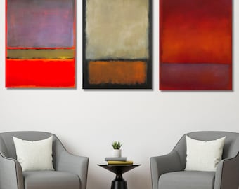 3er Set Rothko Stil Leinwand Wandkunst, abstrakte Farbfeld Malerei, minimalistischer moderner Druck, Mid Century Wohndekoration, großes Wand Kunstwerk