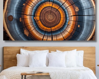 Tree Trunk Cross Section Canvas Wall Art, Wood Slice Print, Tree Rings Annual Ring Art, Rustic Geometric Nature Decor, Minimalist Fine Art