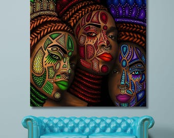 African Women Canvas Wall Art, Traditional Headwrap Portrait, Black Woman Empowerment Decor, Ethnic Tribal Art, Cultural Home Gift, Large