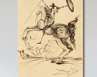 Salvador Dali Don Quixote Canvas Wall Art, Surrealism Painting, Abstract Vintage Print, Classic Spanish Literary Decor