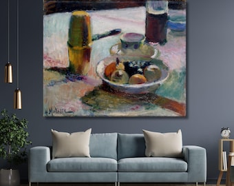 Henri Matisse Canvas Wall Art – Fruit and Coffee Pot Still Life Painting Print for Home, Kitchen, Dining Room, or Office Modern Decor
