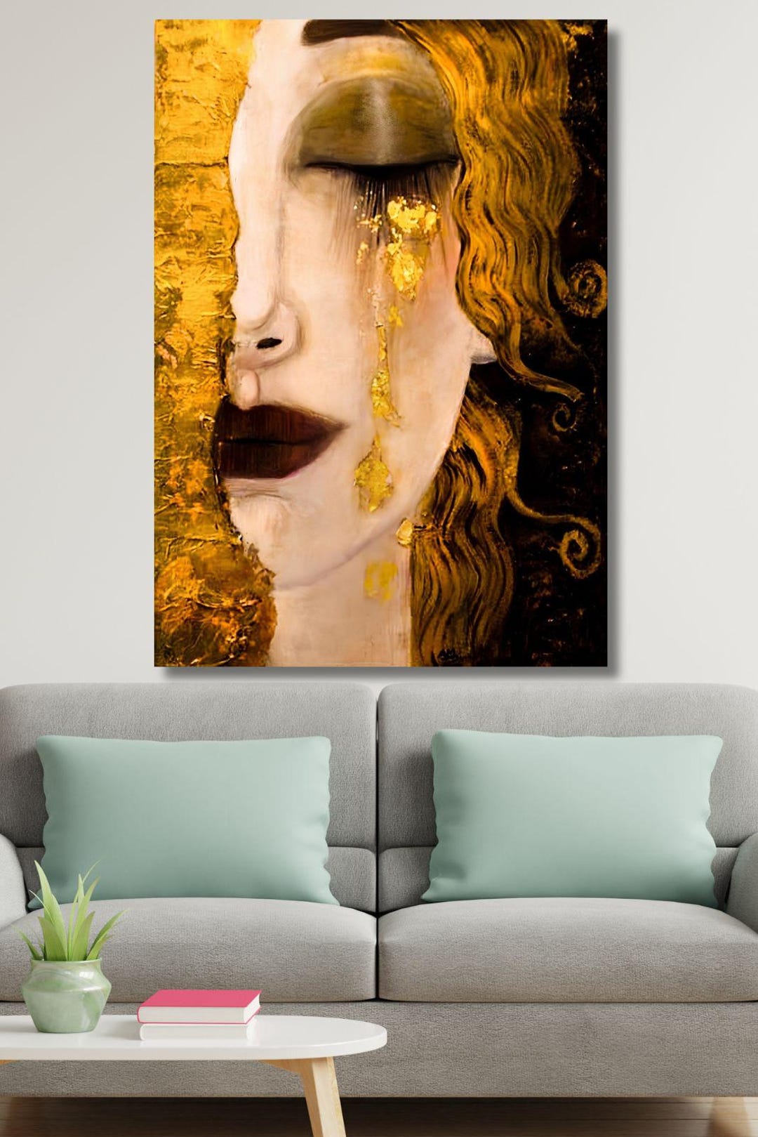 Gustav Klimt Golden Tears Canvas Wall Art, Emotional Gold Portrait ...