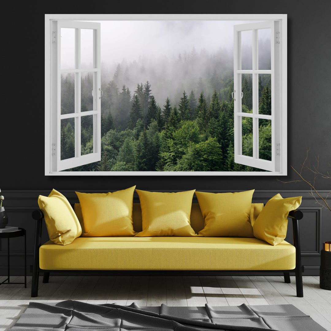 Forest View Window Canvas Wall Art, Woodland Landscape Illusion Print ...