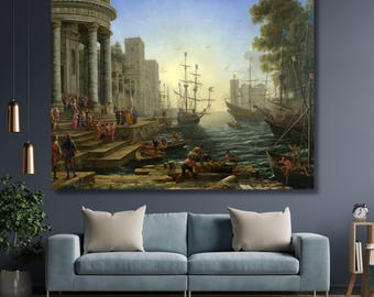 Claude Lorrain Seaport with the Embarkation of Saint Ursula Canvas Wall Art – Classical Harbor Landscape Painting Print for Home Decor