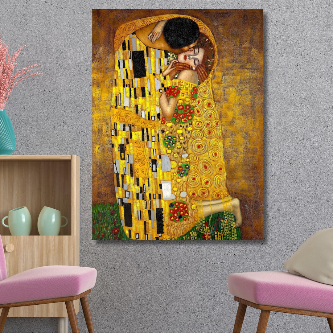 Gustav Klimt the Kiss Canvas Wall Art, Romantic Gold Painting, Art ...