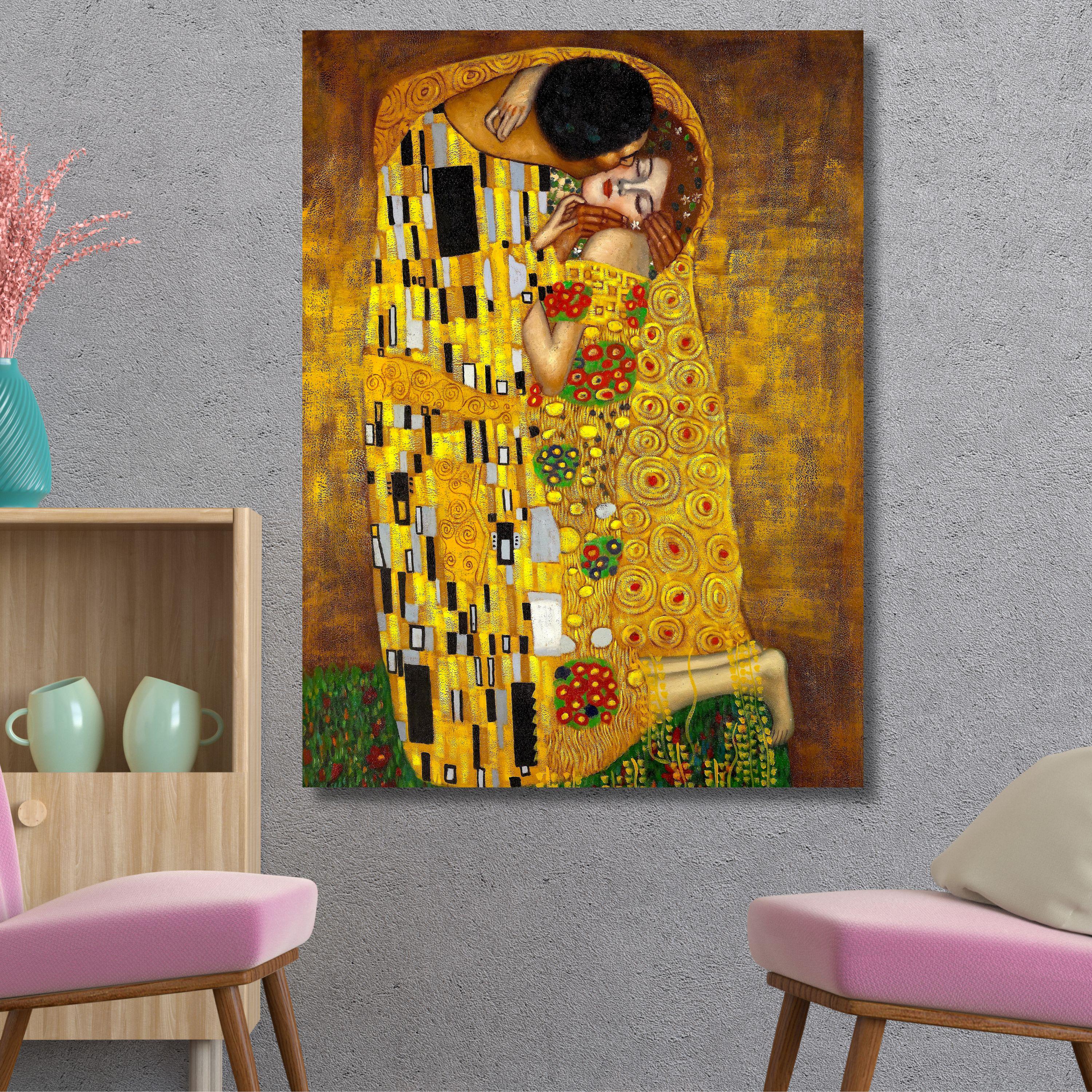 Gustav Klimt the Kiss Canvas Wall Art, Romantic Gold Painting, Art ...