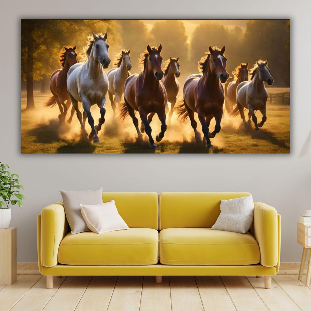 Majestic Running Horses Canvas Art, Golden Hour Wild Animal Wall Decor ...