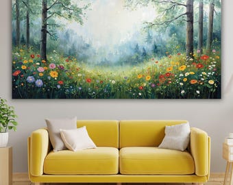 Gustav Klimt Stil Verzauberter Wald Leinwand Kunst, Jugendstil Goldbaum Wanddekor, symbolistische Landschaftsmalerei, Luxe Blumen Haus Geschenk Kunst