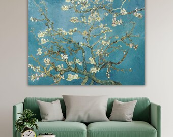 Vincent van Gogh Almond Blossom Canvas Art, Turquoise Floral Wall Decor, Famous Masterpiece Flower Painting, Large Post-Impressionist Decor