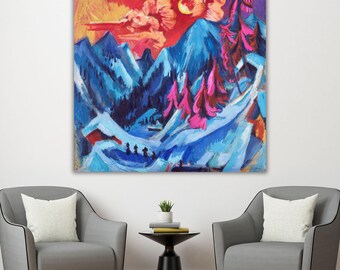 Ernst Ludwig Kirchner Winter Landscape in Moonlight Canvas, Expressionist Mountain Wall Art, Vibrant Colorful Winter Scene, Famous Fine Art