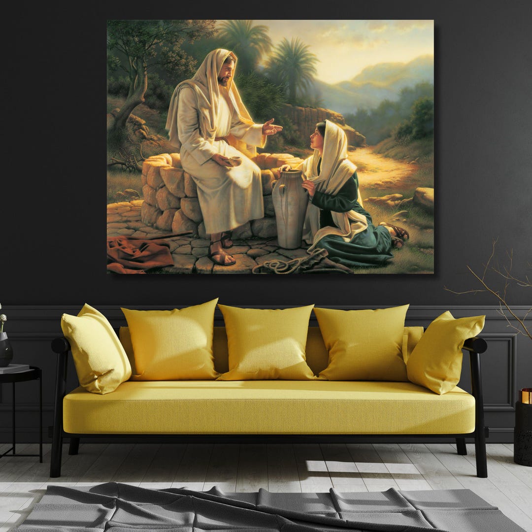 Jesus and Samaritan Woman at Well Canvas Wall Art, Biblical Scene Print ...