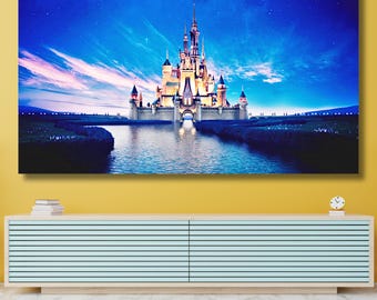 Disney Castle Canvas Wall Art, Fairytale Princess Kingdom Print, Magical Theme Park Decor, Fantasy Nursery Poster Gift