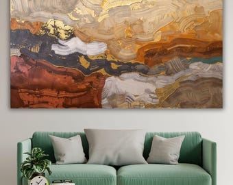 Modern Luxe Earth Tone Abstract Canvas Art, Copper and Gold Textured Wall Decor, Large Organic Layered Painting, Warm Home Office Art Gift