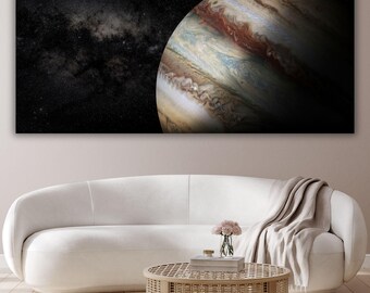 Jupiter Planet Space Canvas Art, Milky Way Galaxy Wall Decor, Solar System Cosmos Painting Print, Large Modern Science Home Office Decor