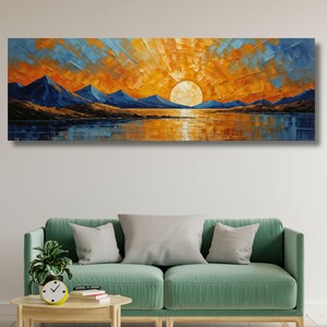 Art mural toile paysage coucher de soleil, impression paysage marin ciel orange vif, décoration nature Golden Hour, cadeau pièce de déclaration de coucher de soleil tranquille
