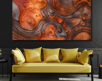 Arte de parede em tela com anéis de crescimento de árvores, impressão abstrata de fatias de madeira, decoração rústica moderna inspirada na natureza, círculos minimalistas da floresta, arte orgânica com veios de madeira.