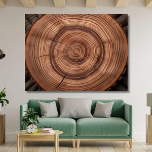 Baumstamm Querschnitt Leinwand Wandkunst, Holzscheibe Druck, Baumringe Jahresring Kunst, rustikale geometrische Natur Dekor, minimalistische Kunst