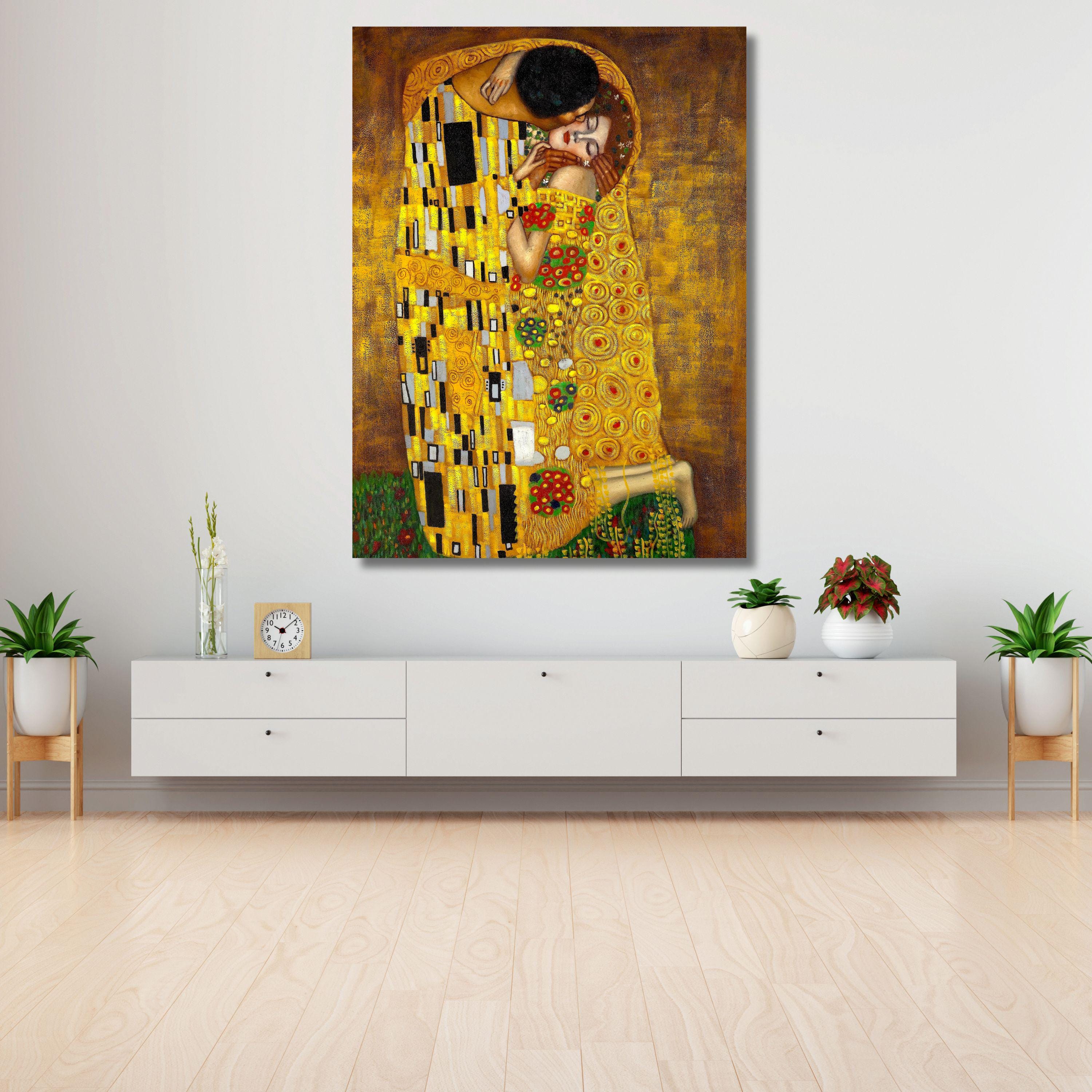 Gustav Klimt the Kiss Canvas Wall Art, Romantic Gold Painting, Art ...