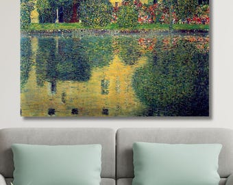 Gustav Klimt Schloss Kammer am Attersee III Canvas Wall Art, Vintage Landscape Painting, Classic Impressionist Decor