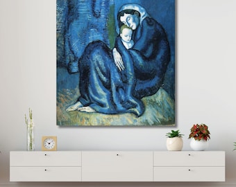 Picasso Mother and Child Print: Blue Period Abstract Art (unframed