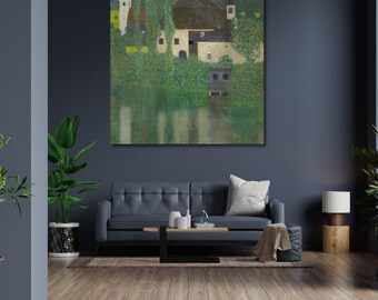 Gustav Klimt Wasserschloss Canvas Wall Art, Water Castle Lake Painting, Vintage Landscape Print, Austrian Classic Decor