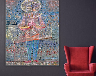 Paul Klee Boy in Fancy Dress Canvas Art, Bauhaus Abstract Wall Decor, Famous Pointillism Painting Print, Large Colorful Modern Home Decor