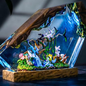 Evoli-Resinlampe | Evoli Evolution Nachtlicht | Pokemon Diorama Dekor | Pokemon Geschenk