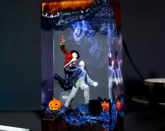 Horror Resin Lamp, Spooky Halloween Diorama, Gothic Desk Light