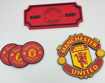 3D Printed Manchester United Gift | Man Utd Crest Coasters Glory Sign | Football Fan Decor | PLA