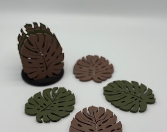 Monstera leaf coaster set with base in variety of colours