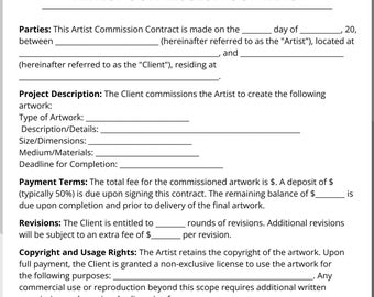 Artist Commission, Contract Template, Art Commission, Art Agreement, Artwork Contract, agreement template, Artwork Agreement,Commissions