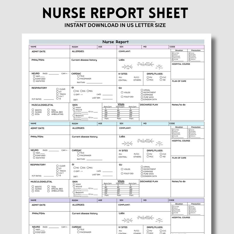 Hourly Rounding Documentation Nurse Rounding Sheet - Etsy