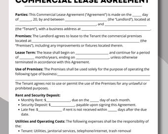 Commercial lease, editable lease form, commercial contract, fillable template, printable lease doc, business rental, legal commercial