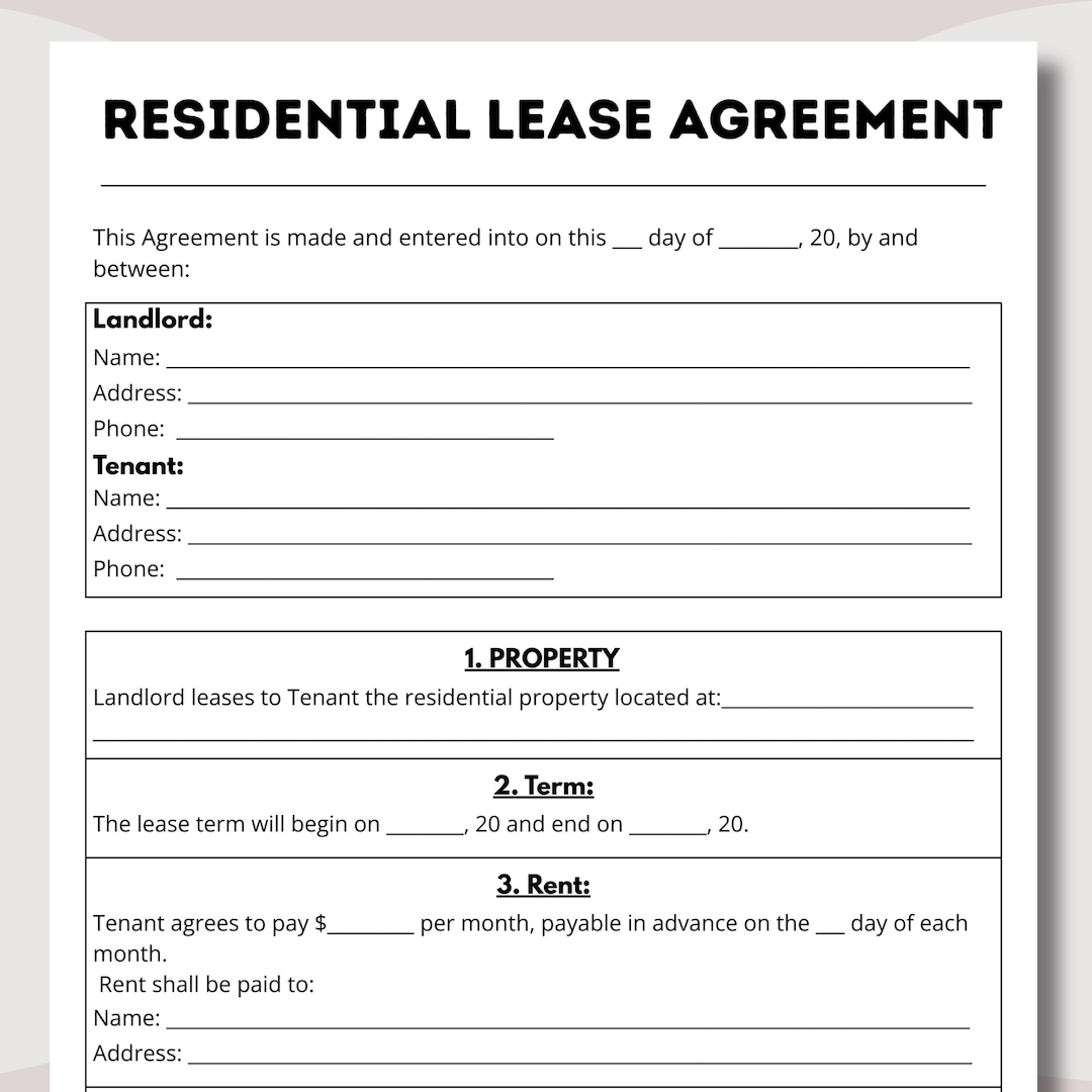 Residential Lease Agreement Template – Editable Rental Contract Form ...