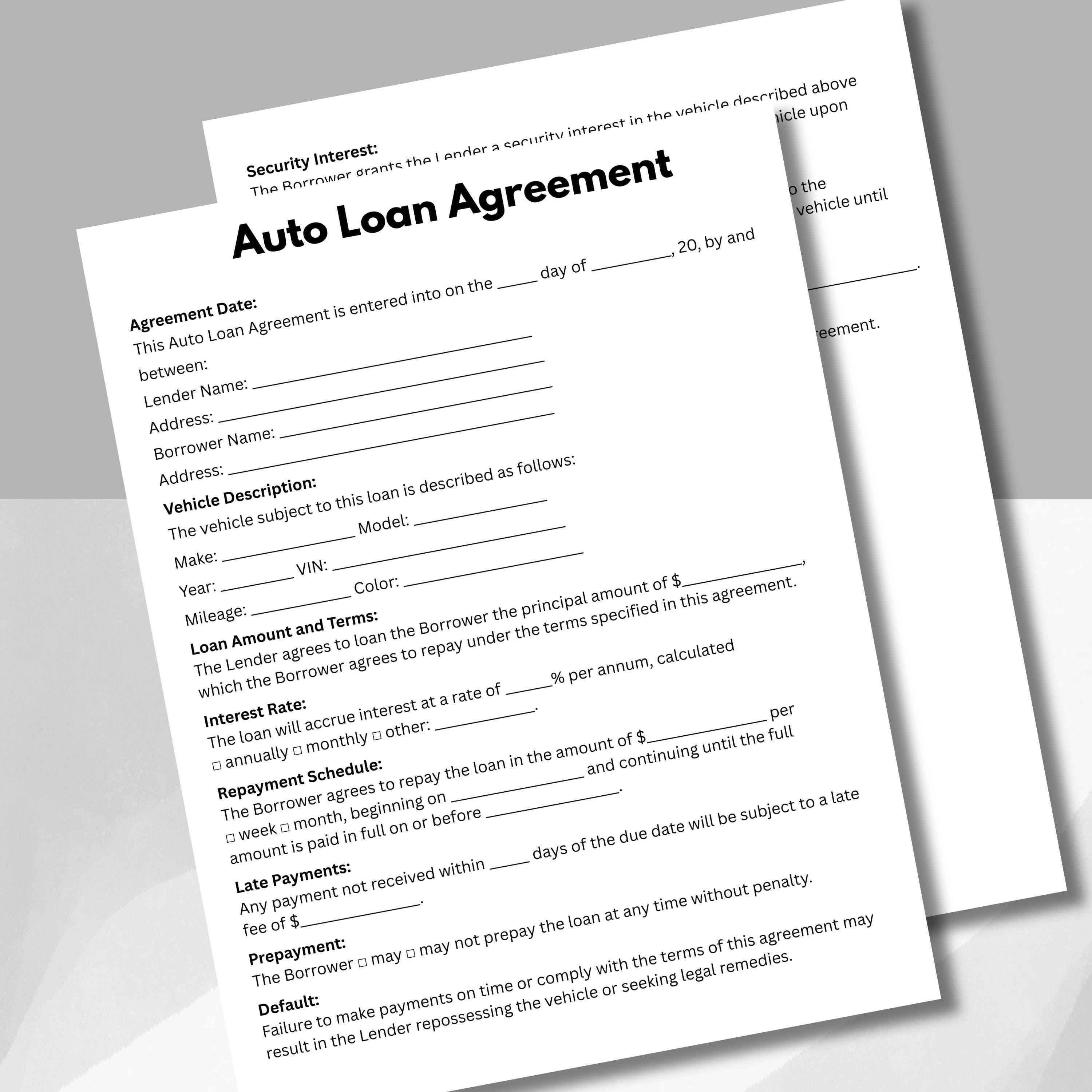 Auto Loan Contract, Template, Car Payment Template, Auto Finance