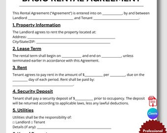 Basic rental agreement pdf, printable agreements, fillable rental form, editable landlords, Basic lease contract, Simple rental forms,