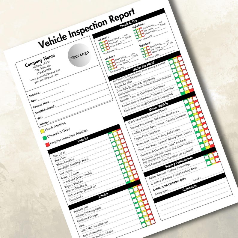 Vehicle Inspection, Report Template, Auto Inspection PDF, Word Car ...