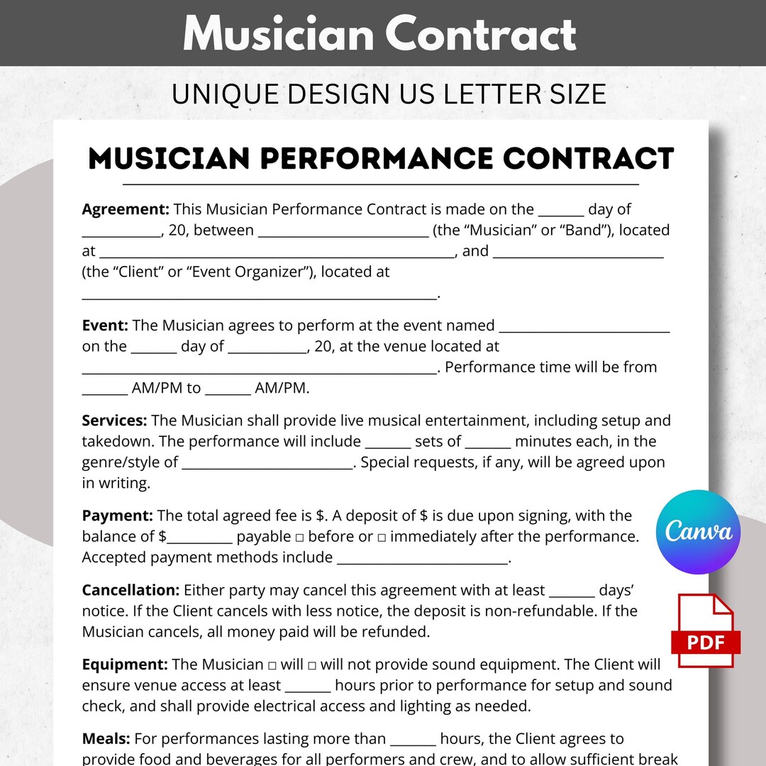 Musician Contract, Performance, Band Contract, Musician Agreement ...